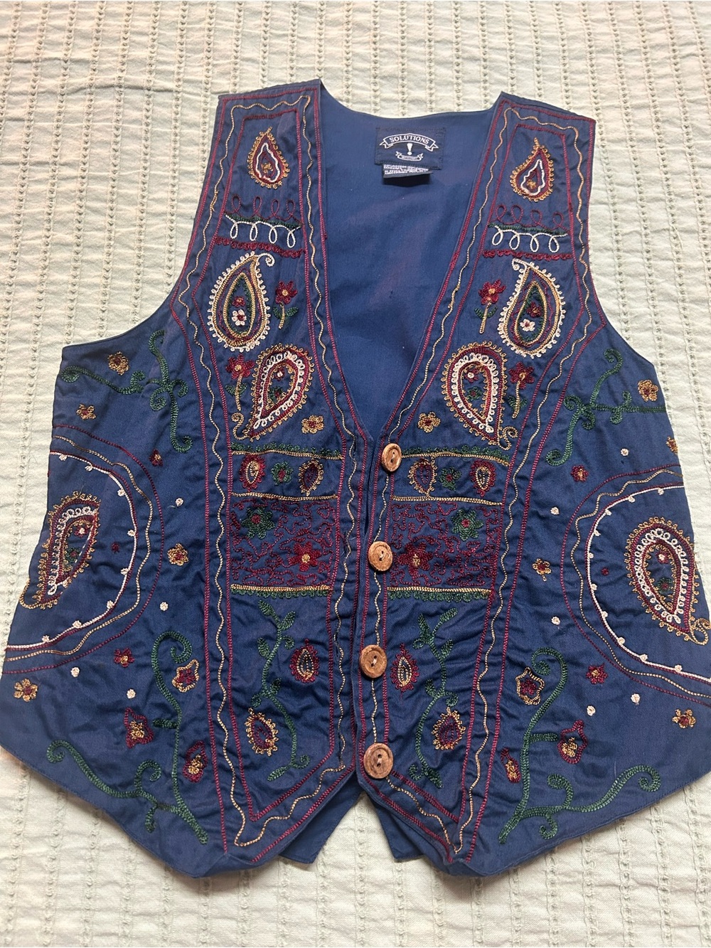 Embroidered Paisley Vest - Navy